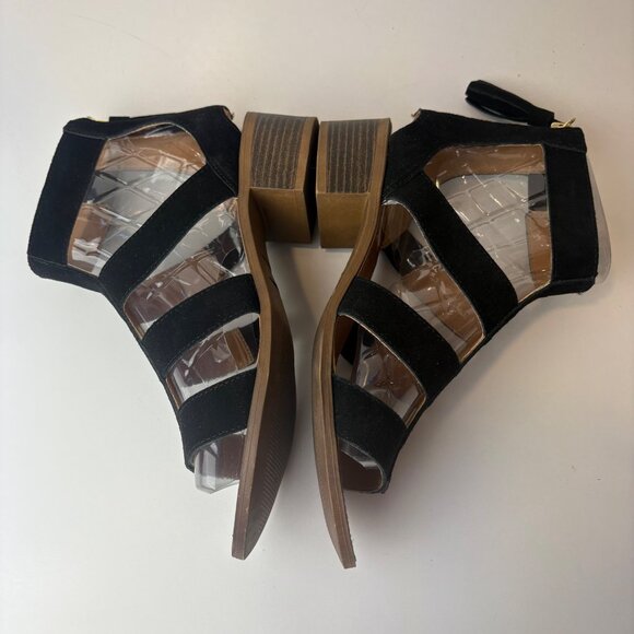 Steve Madden Womens Black Suede Open Toe  8.5M Sandals Block Heel Zipper Tassel - Picture 7 of 11